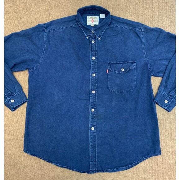 Levis Shirt Mens XL Long Sleeve Denim Red Tab Metal Button Down Y2K Vintage - Picture 1 of 7
